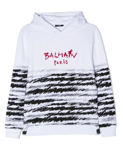 Balmain Kids' Sketch-style Print Logo Hoodie In White