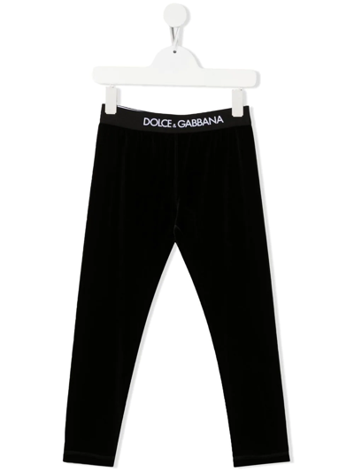 Dolce & Gabbana Kids' Cotton Jersey Leggings W/ Logo Tape In Black