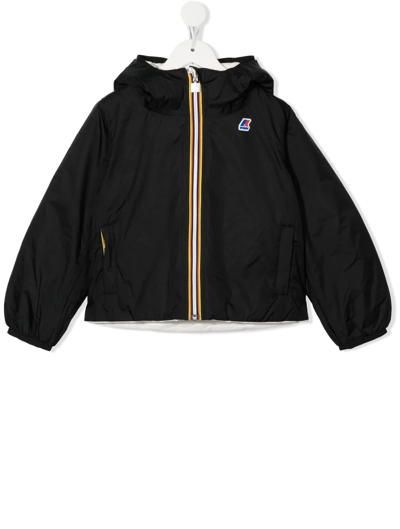 K-way Kids' Logo-print Hooded Rain Jacket In Black
