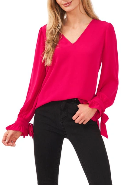 Cece Tie Sleeve Top In Bright Geranium