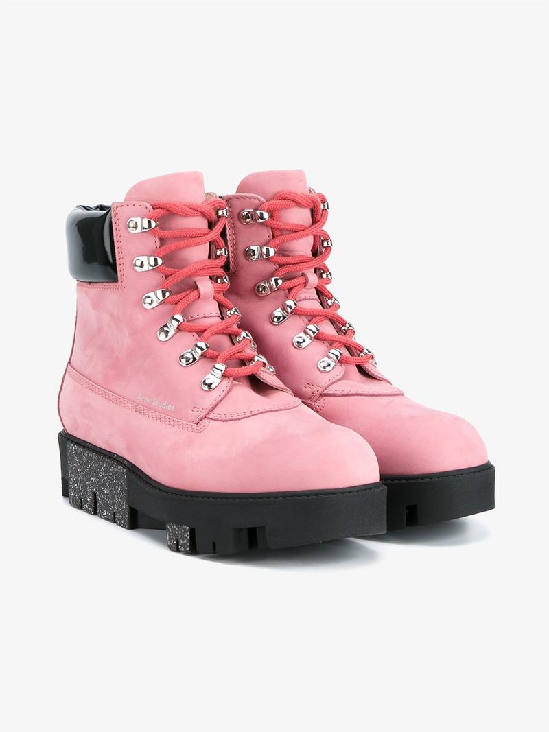pink acne boots