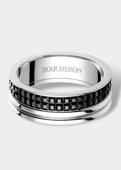 Boucheron White Gold Quatre Black Edition Band Ring, Large Model In Silver