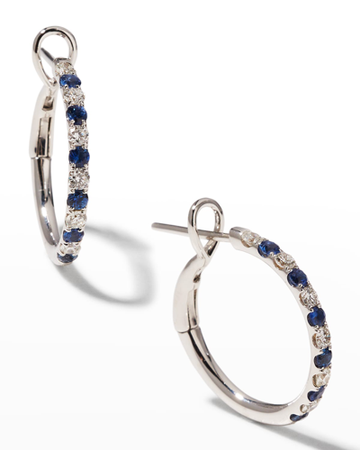 Frederic Sage White Gold Medium Diamond And Sapphire Hoop Earrings