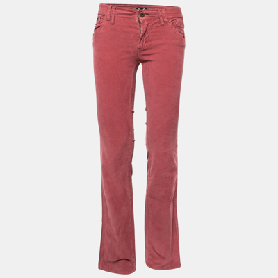 Pre-owned D & G Red Corduroy Low Rise Boot-cut Tight Fit Trousers S Waist 29"