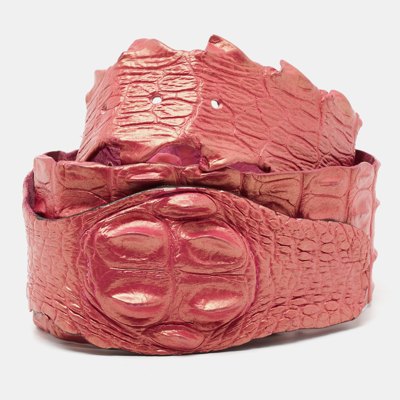 Pre-owned Roberto Cavalli Pink Crocodile Back Horn Waist Belt