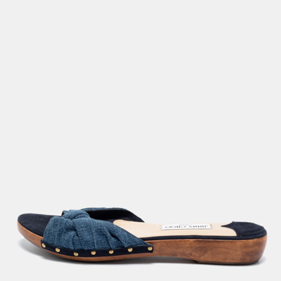 Pre-owned Jimmy Choo Blue Denim Knot Slide Sandals Size 41