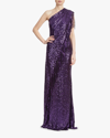 Badgley Mischka One-shoulder Fringe Sequin Gown In Plum
