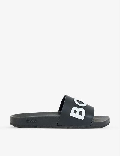 Hugo Boss Logo-print Tpu Sliders In Black