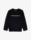 Emporio Armani Spellout Logo-print Modal And Cotton-blend Sweatshirt 4-16 Years In Navy Logo