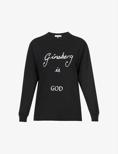 Bella Freud Ginsberg Is God Brand-print Organic-cotton T-shirt In Black