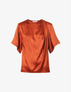 Vince Flutter Drape-effect Silk Top In Rust Amber-930rua
