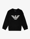 Emporio Armani Kids' Spellout Logo-print Modal And Cotton-blend Sweatshirt 4-16 Years In Nero Aquila