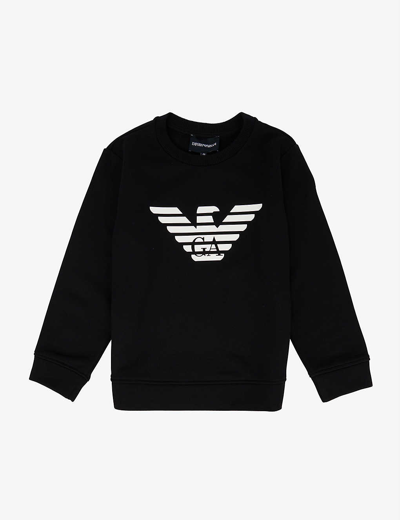Emporio Armani Spellout Logo-print Modal And Cotton-blend Sweatshirt 4-16 Years In Nero Aquila