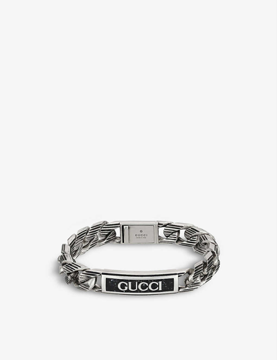 Gucci Logo-engraved Sterling Silver And Enamel Bracelet