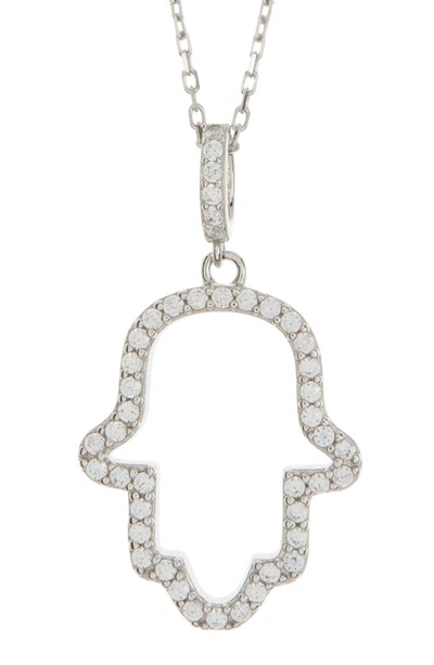 Suzy Levian Sterling Silver Cubic Zirconia Hamsa Pendant Necklace In White