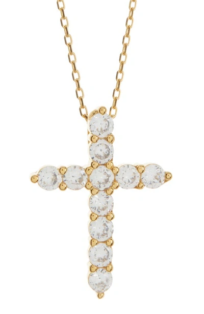 Suzy Levian Goldtone Plated Sterling Silver White Cubic Zirconia Cross Pendant Necklace In Yellow