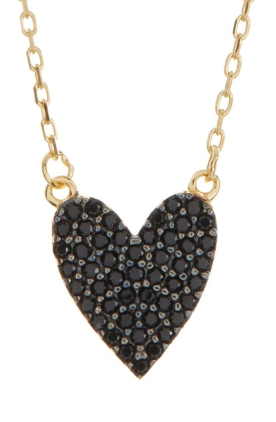 Suzy Levian Goldtone Plated Sterling Silver Pave Cubic Zirconia Heart Necklace In Black