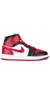 Jordan Air  1 Mid Sneakers In Black  Gym Red  & White