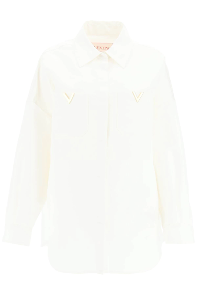 Valentino Overshirt In Silk Faille V Gold In White | ModeSens