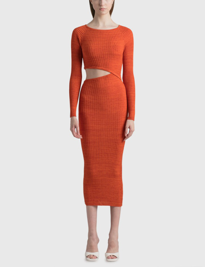 Wynn Hamlyn Origami Cut-out Ribbed Midi Dress In Orange