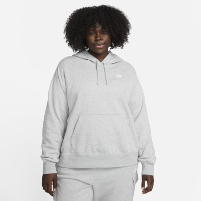Nike Women's  Sportswear Club Fleece Pullover Hoodie (plus Size) In Dark Grey Heather/white