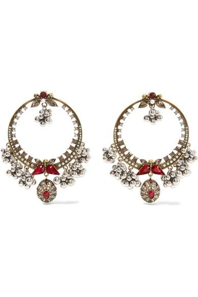 Alexander Mcqueen Gold-plated, Swarovski Crystal And Faux Pearl Earrings In Grey-red