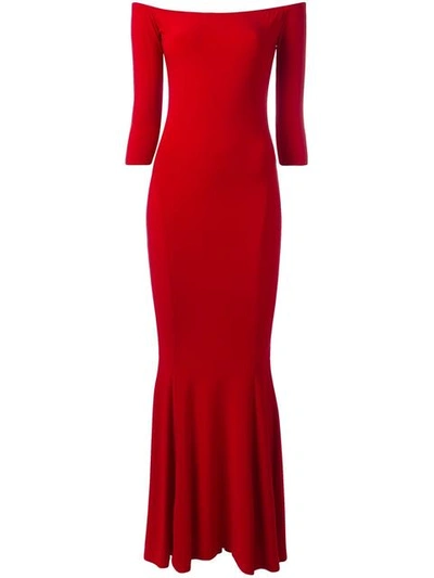 Norma Kamali Off The Shoulder Fishtail Gown In Red