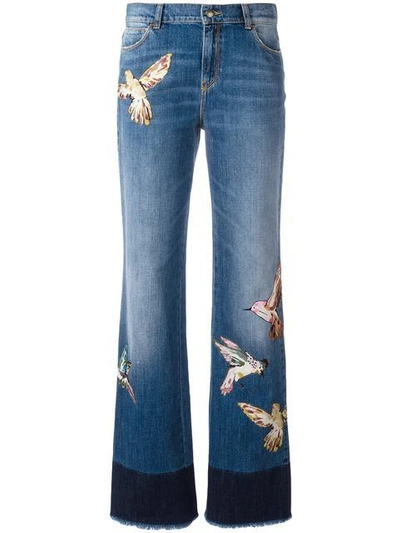 Red Valentino Bird Batches Cotton Denim Jeans, Blue