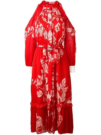 Fendi Print Silk Blend Fil Coupé Cold Shoulder Dress In Poppywht