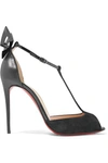 CHRISTIAN LOUBOUTIN ARIBAK 100 BOW-EMBELLISHED LEATHER AND SUEDE T-BAR SANDALS