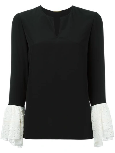 Saint Laurent Contrasting Bell Sleeve Blouse In Nero