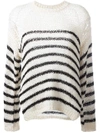 Iro Lolita Striped Open-knit Cotton-blend Sweater In Ecru/black