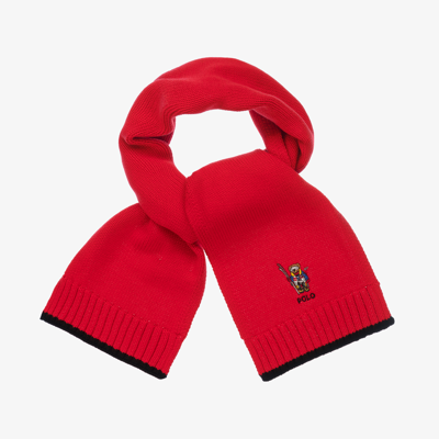 Polo Ralph Lauren Kids' Boys Red Polo Bear Scarf In Madison Red