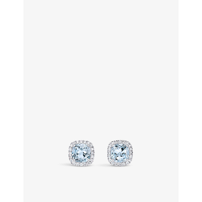 Bucherer Fine Jewellery Rounded 18ct White-gold, 1.4ct Aquamarine And 0.2ct Brilliant-cut Diamond Earrings In White Gold
