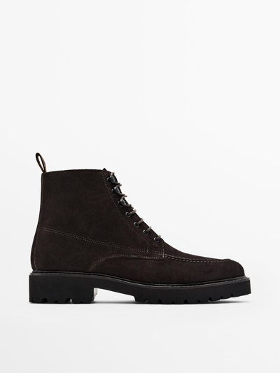 Massimo Dutti Brown Split Suede Leather Moc Toe Boots