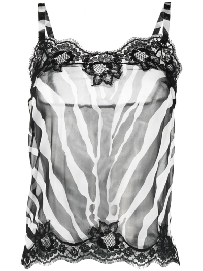 Dolce & Gabbana Zebra-print Chiffon Lingerie-style Top With Lace Detailing In Animal Print