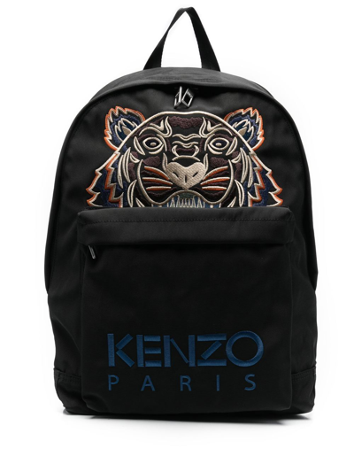 Kenzo Tiger Head Embroidery Black Backpack