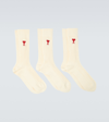Ami Alexandre Mattiussi Three-pack Logo-embroidered Ribbed Cotton-blend Socks In Off White