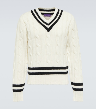 Ralph Lauren Purple Label Cable-knit Long-sleeved Jumper In Cream