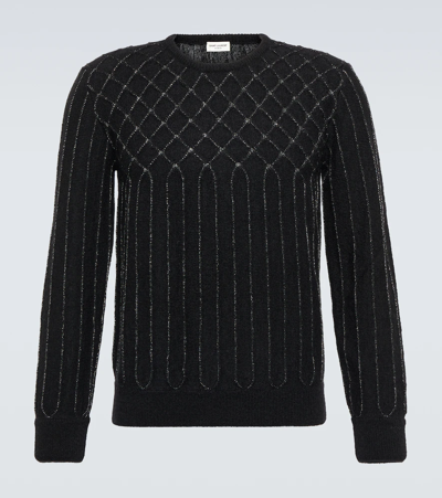 Saint Laurent Patterned Mohair Wool-blend Sweater In Black,silver