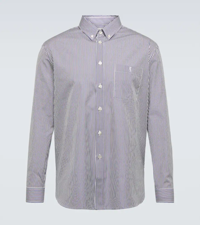 Saint Laurent Ysl-embroidered Striped Cotton-poplin Shirt In Blanc Encre