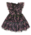 Monnalisa Floral-print Tulle Dress In Black