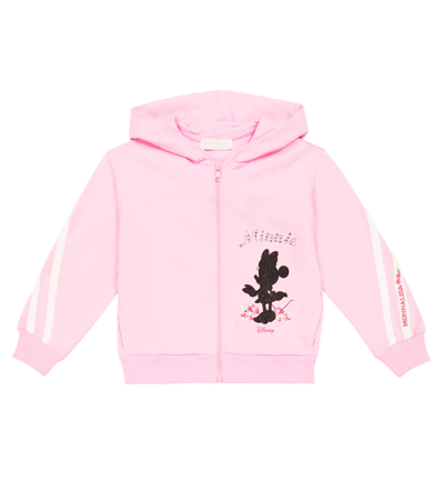 Monnalisa Kids' Disney Embellished Cotton Zip Hoodie In Pink