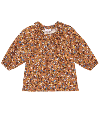 Il Gufo Baby Floral Cotton Top In Cinnamon