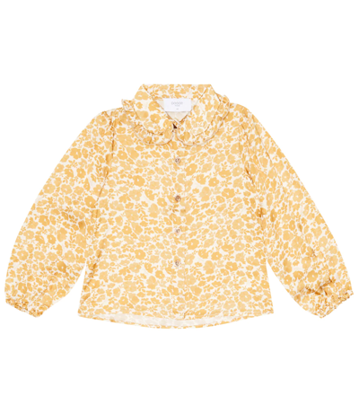 Paade Mode Kids' Alla Mora Floral Blouse Cappuccino Brown In Yellow