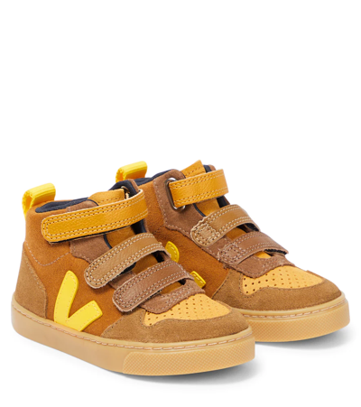 Veja Kids' V-10 Mid Suede Sneakers In Marrone