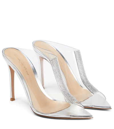 Gianvito Rossi Embellished Mules In Trasp+silver+silver