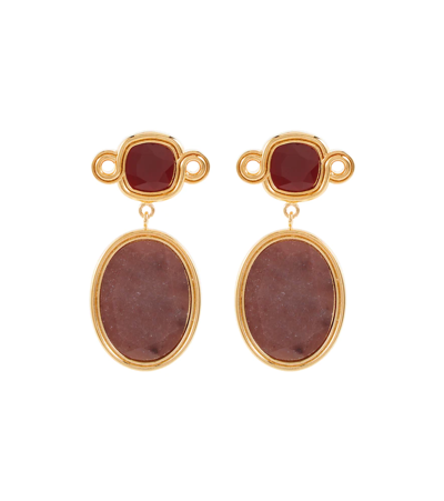 Erdem Embellished Drop Earrings In Gold / Pink