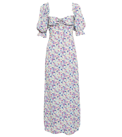 Rixo London Rixo Puff Sleeved Floral Printed Midi Dress In Lilac