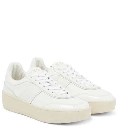 Tod's Leather Sneakers In Bianco